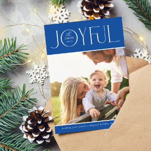 Cartes Pour Fêtes Annuelles 2023 FAMILY PHOTO moderne élégant JOIE bleu