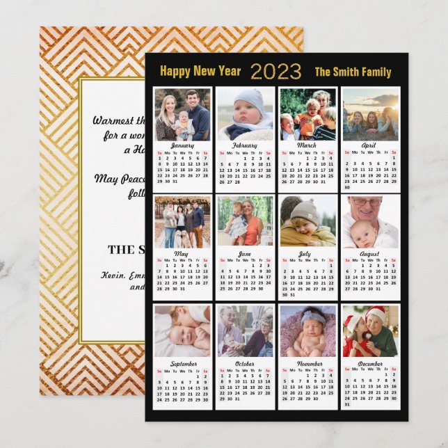 Cartes Pour Fêtes Annuelles 2023 Gold Script Modern Family 12 Calendrier photo (Devant / Derrière)
