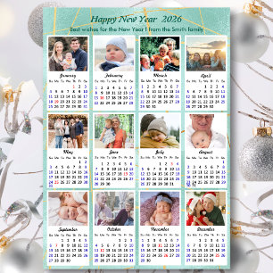 Cartes Pour Fêtes Annuelles 2023 Mint Green Modern Family 12 Calendrier photo