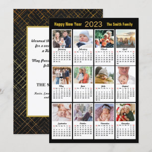 Cartes Pour Fêtes Annuelles 2023 Modern Family 12 Photo Gold Script Calendrier