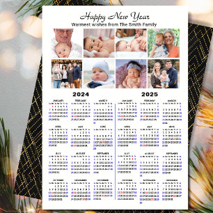 Cartes Pour Fêtes Annuelles 2024 2025 Calendrier Famille Collage photo minimal