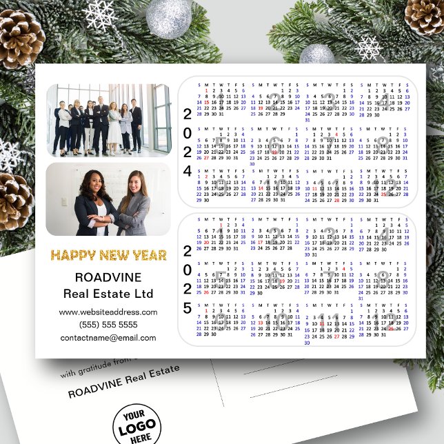 Cartes Pour Fêtes Annuelles 2024 2025 Calendrier Gold Business Photo Minimalis (Créateur téléchargé)