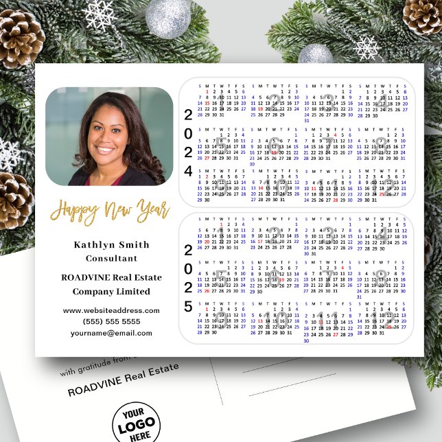 Cartes Pour Fêtes Annuelles 2024 - 2025 Calendrier Modern Gold Business Photo (Créateur téléchargé)