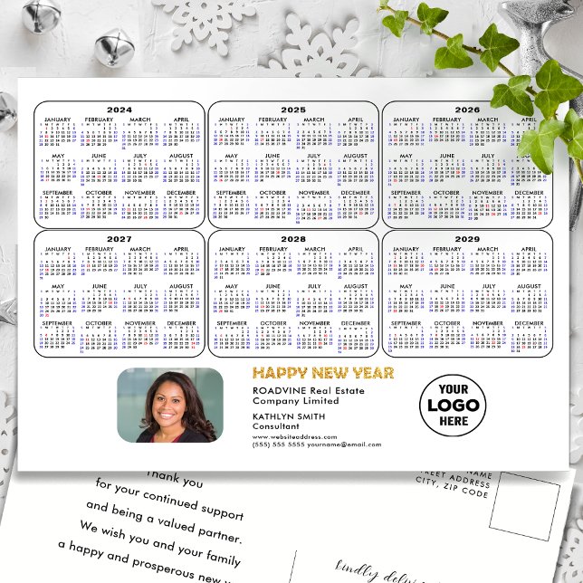 Cartes Pour Fêtes Annuelles 2024 - 2029 Calendrier 6 Année Photo d'entreprise  (Créateur téléchargé)