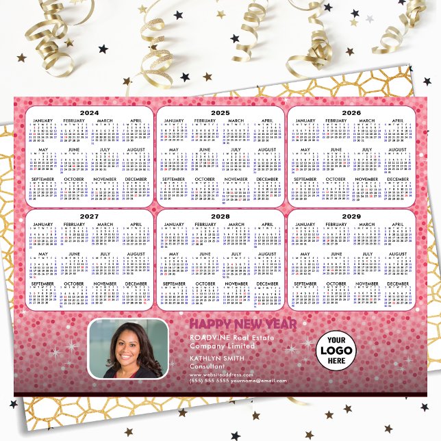 Cartes Pour Fêtes Annuelles 2024 - 2029 Calendrier Business Logo Modern Pink (Créateur téléchargé)