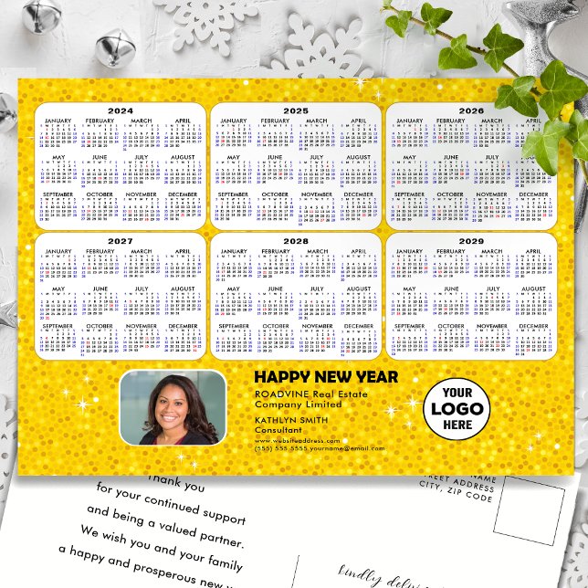 Cartes Pour Fêtes Annuelles 2024 - 2029 Calendrier Modern Gold Parties scintil (Créateur téléchargé)