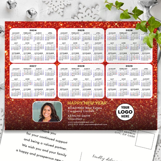 Cartes Pour Fêtes Annuelles 2024 - 2029 Calendrier Moderne Parties scintillant (Créateur téléchargé)