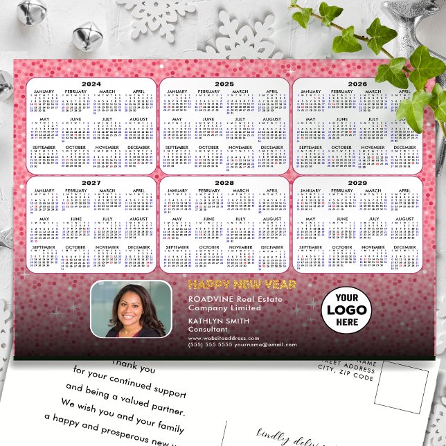Cartes Pour Fêtes Annuelles 2024 - 2029 Calendrier Parties scintillant rose mo (Créateur téléchargé)