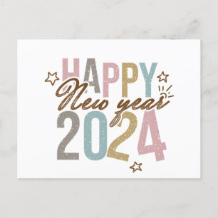 Cartes Pour Fêtes Annuelles 2024 Bonne année en couleurs rétro