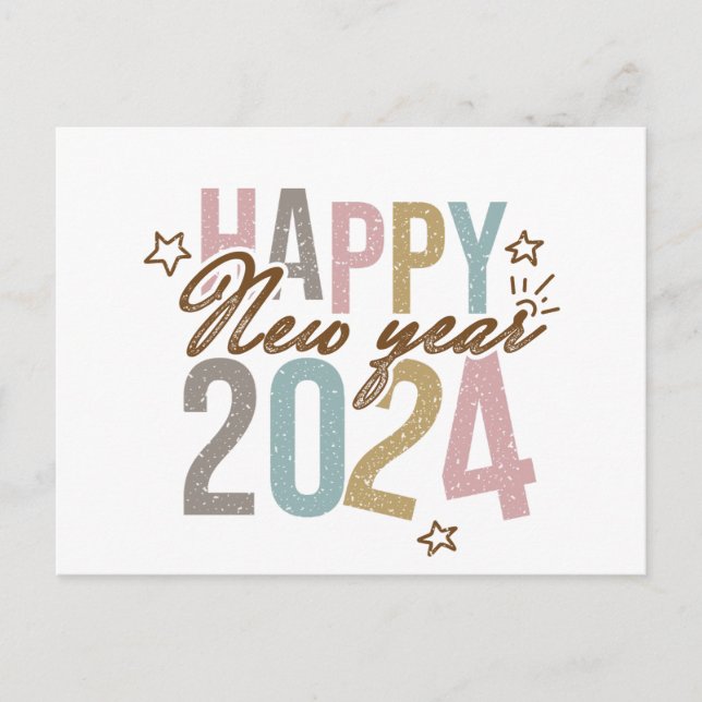 Cartes Pour Fêtes Annuelles 2024 Bonne année en couleurs rétro (Devant)