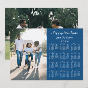Cartes Pour Fêtes Annuelles 2024 Calendrier Moderne Bleu 2 Photo Bonne année