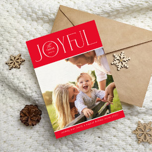 Cartes Pour Fêtes Annuelles 2024 FAMILY PHOTO moderne élégant JOYFUL rouge