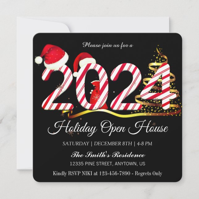 Cartes Pour Fêtes Annuelles 2024 Santa Claus, Snowflakes Elegant Chic (Devant)