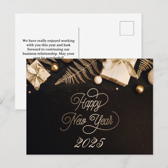Cartes Pour Fêtes Annuelles 2025 Bonne année Black Custom Gold Business (Devant / Derrière)