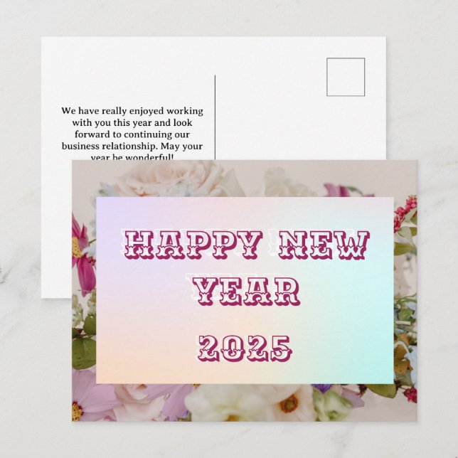Cartes Pour Fêtes Annuelles 2025 Bonne année Floral Custom Pink Business (Devant / Derrière)