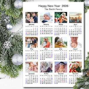 Cartes Pour Fêtes Annuelles 2025 Calendrier Famille 12 Photo Collage Minimalis