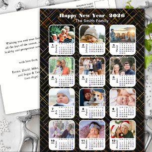 Cartes Pour Fêtes Annuelles 2025 Calendrier Famille 12 Photo Moderne Black Gol