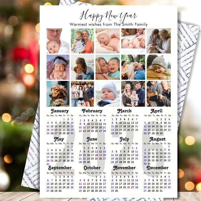 Cartes Pour Fêtes Annuelles 2025 Calendrier Famille 15 Photo Collage argent no (Créateur téléchargé)