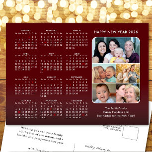 Cartes Pour Fêtes Annuelles 2025 Calendrier Famille 5 Photo Moderne Rouge Mini