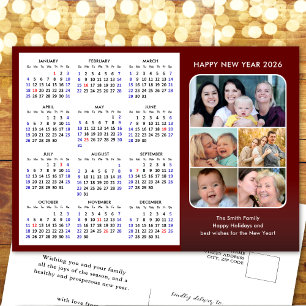 Cartes Pour Fêtes Annuelles 2025 Calendrier Famille 5 Photo Moderne Rouge Mini