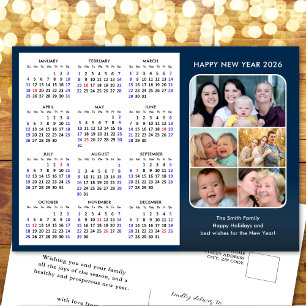 Cartes Pour Fêtes Annuelles 2025 Calendrier Famille Photo Bleu Moderne Minimal