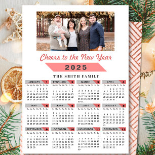Cartes Pour Fêtes Annuelles 2025 Calendrier Famille Photo Rose Parties scintil