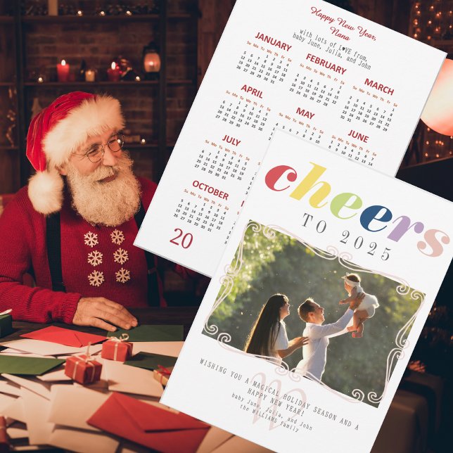 Cartes Pour Fêtes Annuelles 2025 Calendrier Vacances Modernes Nouvel An Photo (2025 Calendar Modern Holiday New Year Photo Holiday Card Elegant Family Monogram)