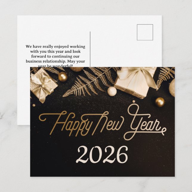 Cartes Pour Fêtes Annuelles 2026 Bonne année Black Custom Gold Business (Devant / Derrière)