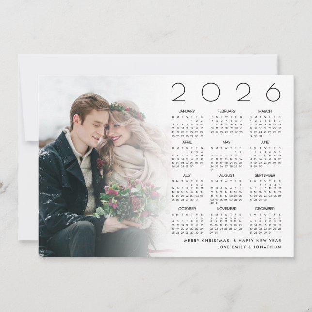 Cartes Pour Fêtes Annuelles 2026 Calendar Couple Photo Overlay Merry Christmas (Devant)
