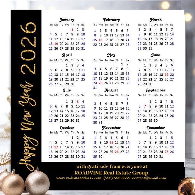 Cartes Pour Fêtes Annuelles 2026 Calendrier Business Gold Parties scintillant  (Créateur téléchargé)