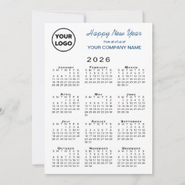Cartes Pour Fêtes Annuelles 2026 Calendrier Business Logo Bleu Blanc En vichy