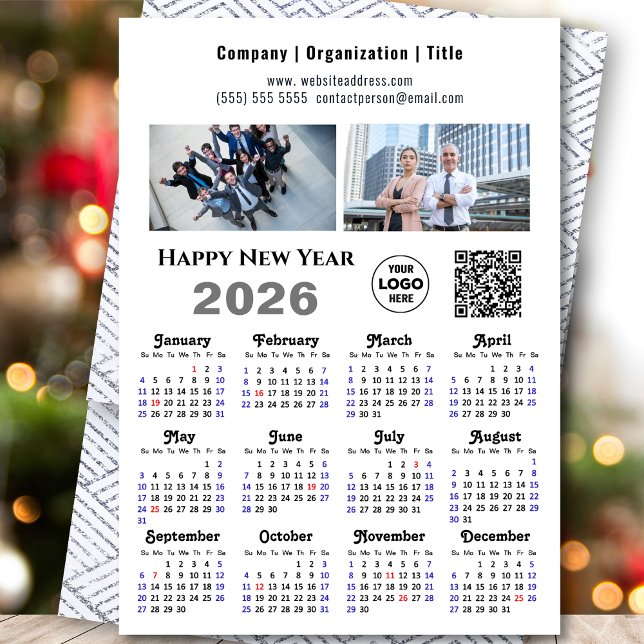 Cartes Pour Fêtes Annuelles 2026 Calendrier Entreprise 2 Photo Logo QR Minimal (Créateur téléchargé)