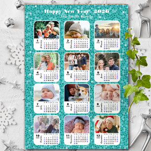 Cartes Pour Fêtes Annuelles 2026 Calendrier Famille 12 Photo Collage Festive B