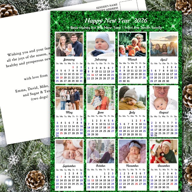 Cartes Pour Fêtes Annuelles 2026 Calendrier Famille moderne 12 Photo Parties s (Créateur téléchargé)