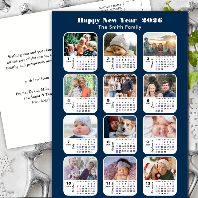 Cartes Pour Fêtes Annuelles 2026 Calendrier Famille moderne 12 Photo Parties s (Créateur téléchargé)
