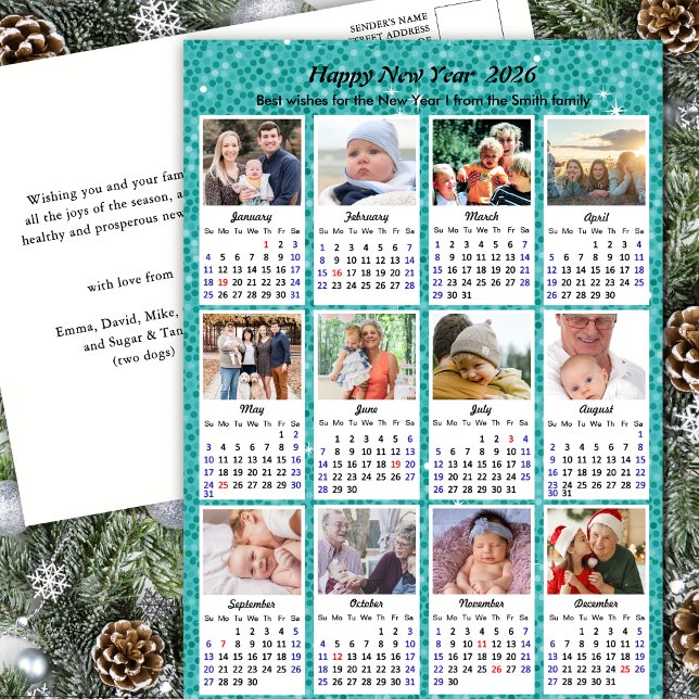 Cartes Pour Fêtes Annuelles 2026 Calendrier Famille moderne 12 Photo Parties s (Créateur téléchargé)