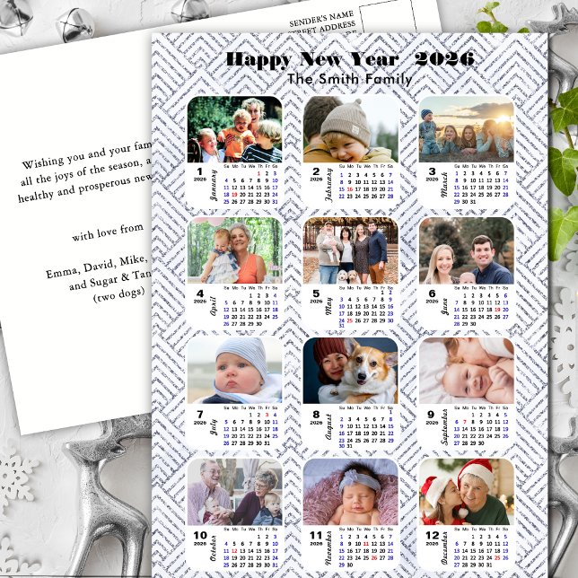 Cartes Pour Fêtes Annuelles 2026 Calendrier Famille Moderne Photo Collage Arge (Créateur téléchargé)