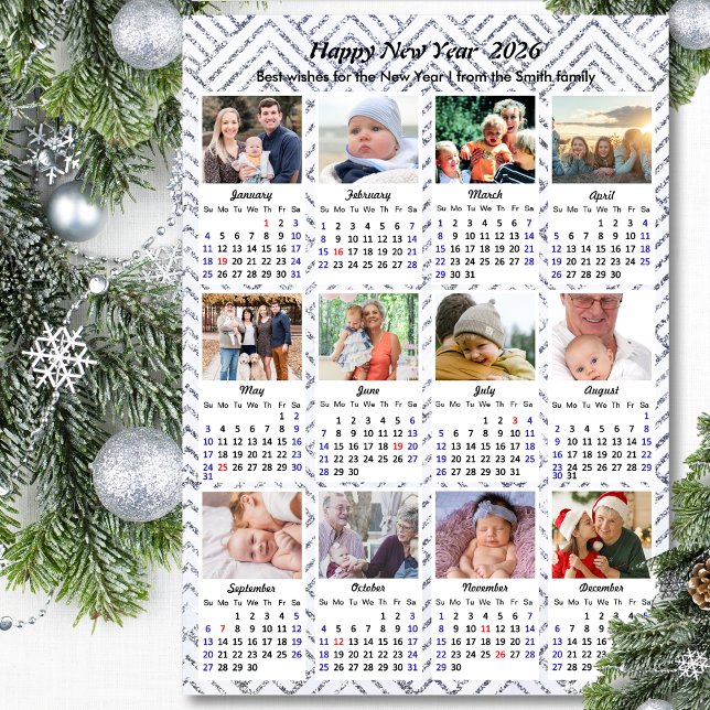 Cartes Pour Fêtes Annuelles 2026 Calendrier Famille moderne Photo Parties scin (Créateur téléchargé)