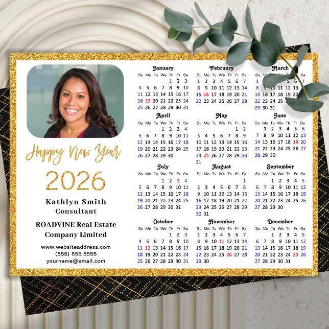 Cartes Pour Fêtes Annuelles 2026 Calendrier Gold Parties scintillant Moderne S (Créateur téléchargé)