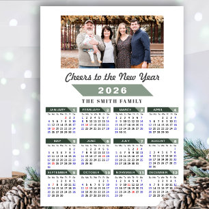 Cartes Pour Fêtes Annuelles 2026 Calendrier Moderne Sage Vert Minimaliste Phot