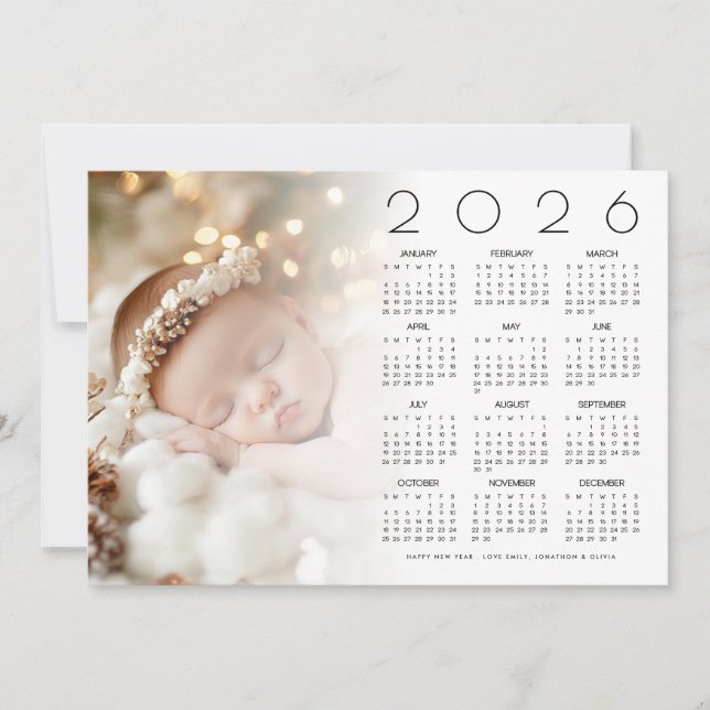 Cartes Pour Fêtes Annuelles 2026 Calendrier Photo Overlay Bébé Bonne année (Devant)