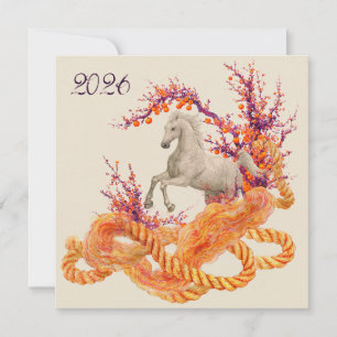 Cartes Pour Fêtes Annuelles 2026 Cheval d'élevage Nouvel An lunaire Zodiaque 