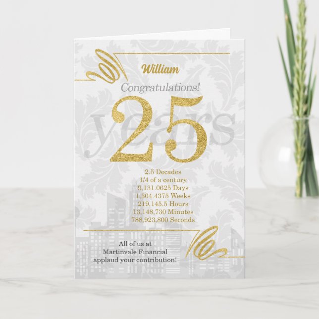 Cartes Pour Fêtes Annuelles 25 ans Anniversaire de l'employé Élégance de l'ent (Devant)