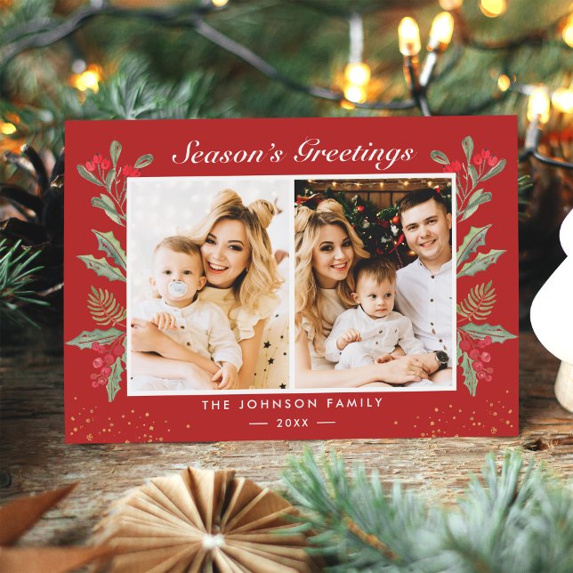 Cartes Pour Fêtes Annuelles 2 Bonnes Fêtes photo Holly Berries Noël (Créateur téléchargé)