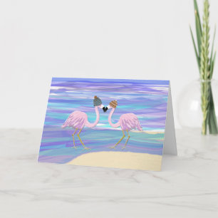 Cartes Pour Fêtes Annuelles 2 flamants à Knitted Hats
