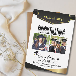 Cartes Pour Fêtes Annuelles 2 Graduation Photo Félicitations Black Gold