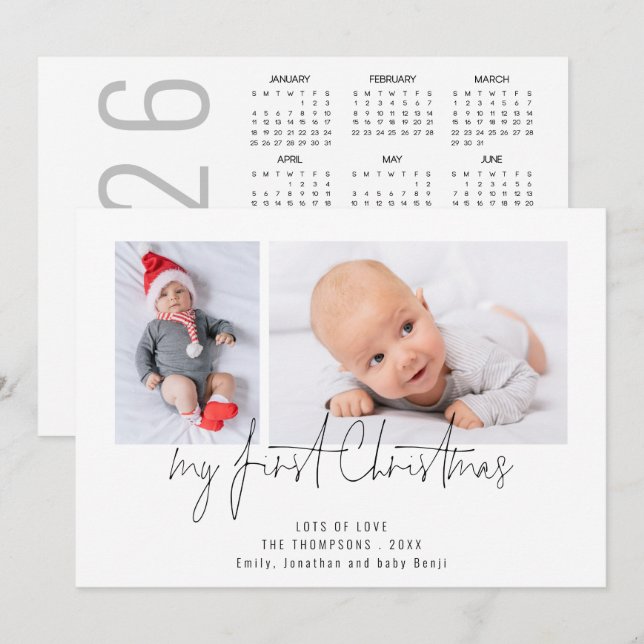 Cartes Pour Fêtes Annuelles 2 Photo 2026 Calendrier Baby First Christmas (Devant / Derrière)