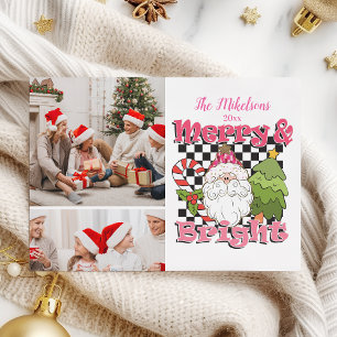 Cartes Pour Fêtes Annuelles 2 Photo À Carreaux Joyeux & Lumineux Noël