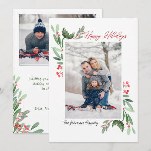 Cartes Pour Fêtes Annuelles 2 PHOTO Aquarelle Mistletoe Holly Berry Noël