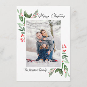 Cartes Pour Fêtes Annuelles 2 PHOTO Aquarelle Mistletoe Holly Berry Noël